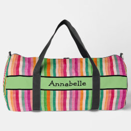 Red and Green Vibrant Stripe Duffle Bag