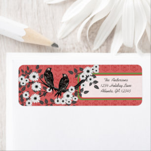 Red and Green Vintage Birds Christmas Labels