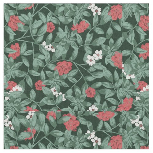 Red and Green Vintage Floral Marigold Fabric
