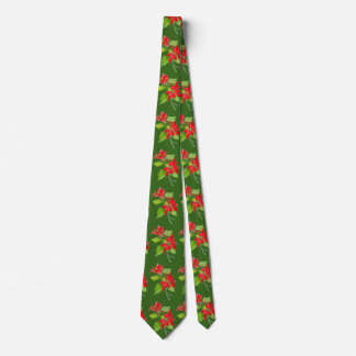 Red and Green Vintage Poinsettia Christmas Pattern Neck Tie