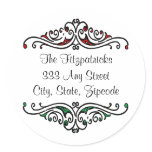 Red and Green Vintage Scrollwork and Fancy Font Classic Round Sticker