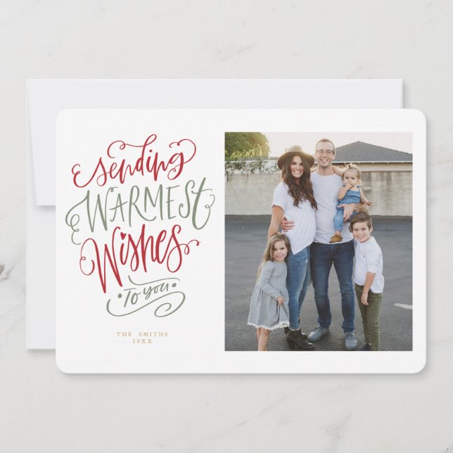 Red and Green Warmest Wishes Holiday Photo Card (Front)
