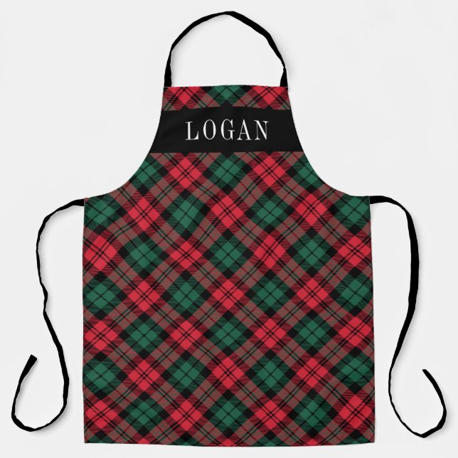 Red and Green Watch Plaid Personalized Holiday Apron (Front)