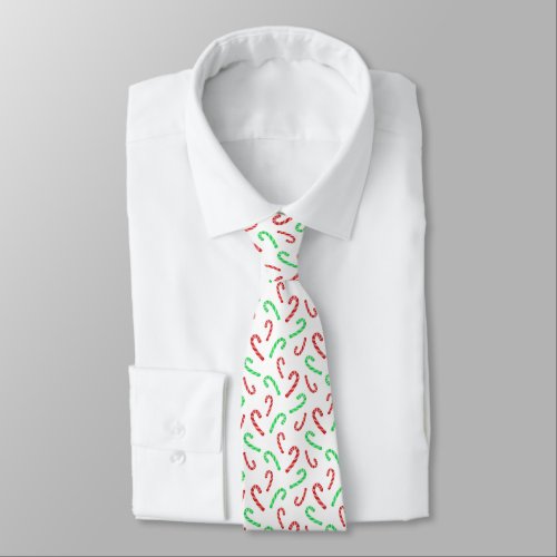 Red and Green Watercolor Candy Cane Pattern    Neck Tie