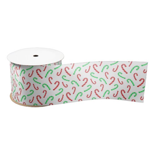 Red and Green Watercolor Candy Cane Pattern  Satin Ribbon