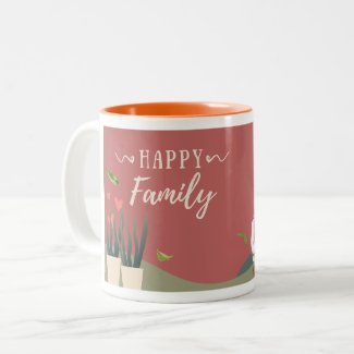 Red and Green Watercolor Happy Family Wraparound Two-Tone Coffee Mug