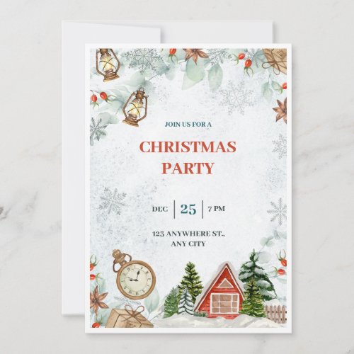 Red and Green Watercolor Merry Christmas Party Invitation