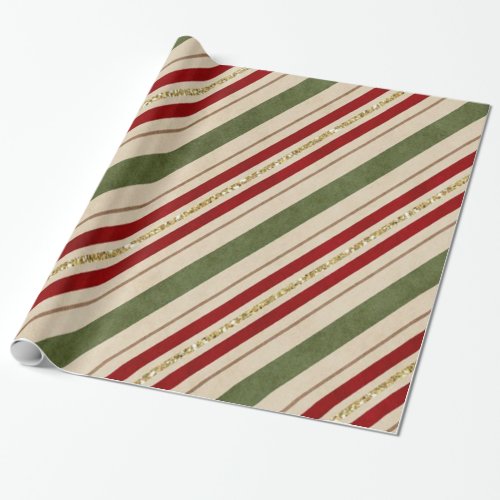 Red and Green Watercolor Stripes Gold Glitter Wrapping Paper