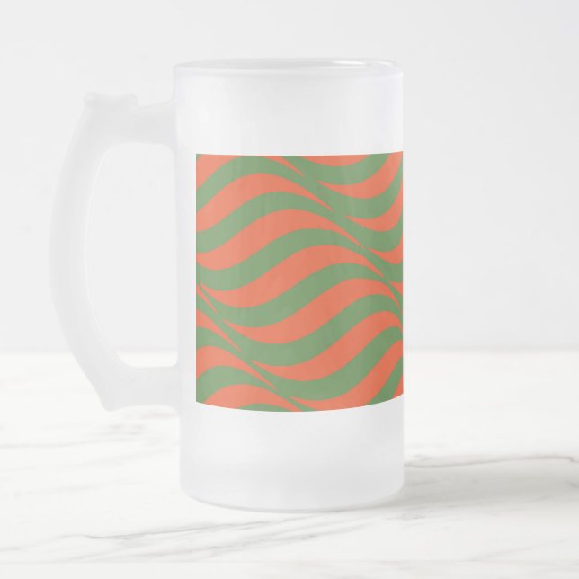 Red and Green Waves Frosted Glass Beer Mug (Left)
