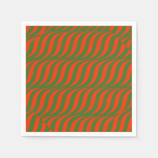 Red and Green Waves Paper Napkins (Front)