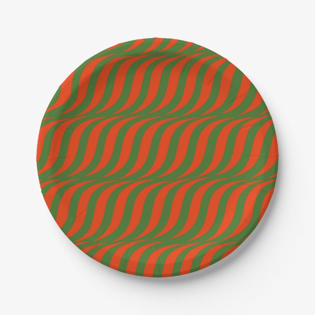 Red and Green Waves Paper Plates (Front)