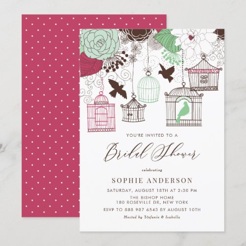 Red Birdcages &amp; Flowers Bridal Shower Invitations