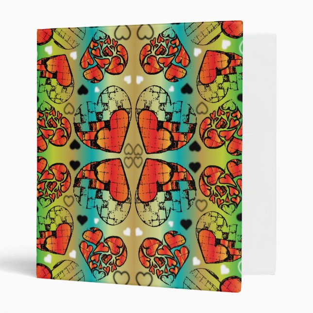 Red and green Whimsical Romantic Hearts pattern 3 Ring Binder (Front/Inside)