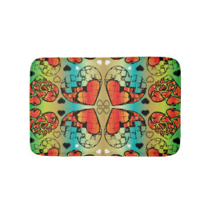 Red and green Whimsical Romantic Hearts pattern Bath Mat