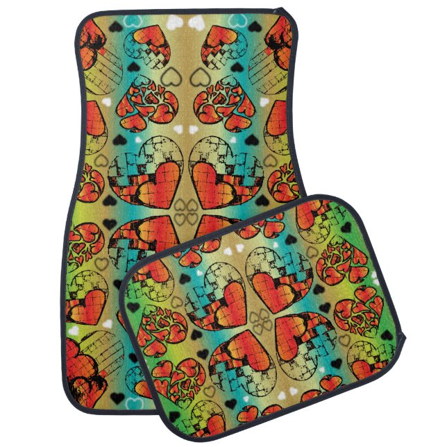 Red and green Whimsical Romantic Hearts pattern Car Mat (Set)