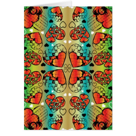 Red and green Whimsical Romantic Hearts pattern Cards (Front)