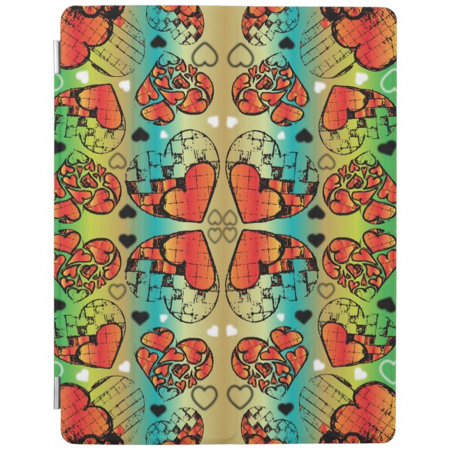 Red and green Whimsical Romantic Hearts pattern iPad Smart Cover (Front)