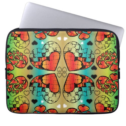 Red and green Whimsical Romantic Hearts pattern Laptop Sleeve