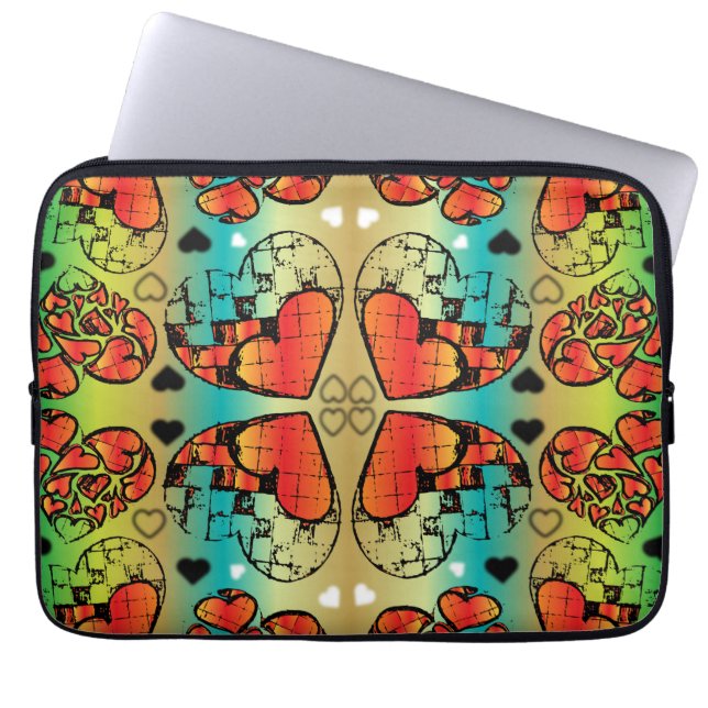 Red and green Whimsical Romantic Hearts pattern Laptop Sleeve (Front)