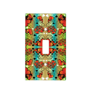 Red and green Whimsical Romantic Hearts pattern Light Switch Cover