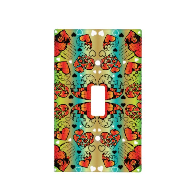 Red and green Whimsical Romantic Hearts pattern Light Switch Cover (Front)