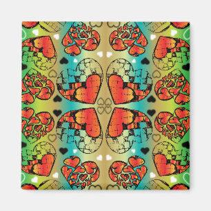 Red and green Whimsical Romantic Hearts pattern Magnet