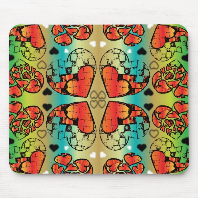 Red and green Whimsical Romantic Hearts pattern Mouse Pad (Front)