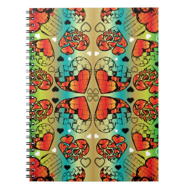 Red and green Whimsical Romantic Hearts pattern Notebook (Front)