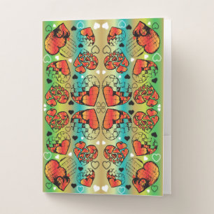 Red and green Whimsical Romantic Hearts pattern Pocket Folder