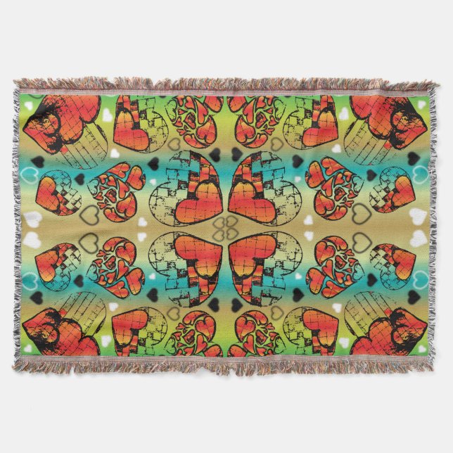 Red and green Whimsical Romantic Hearts pattern Throw Blanket (Front)