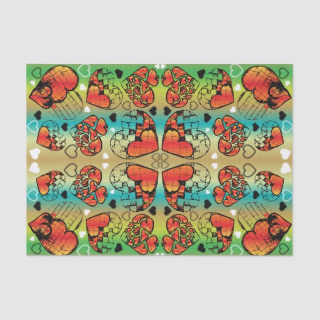 Red and green Whimsical Romantic Hearts pattern Tissue Paper (Front)