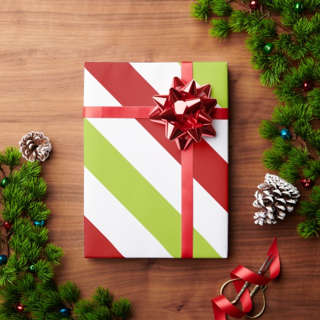 Red and Green Wide Diagonal Stripes Pattern Wrapping Paper (Holiday Gift)