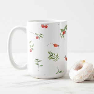 Red And Green Winter Berries & Leaves Illustration Coffee Mug