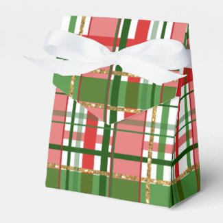 Red and Green with Gold Accent Plaid Favor Box