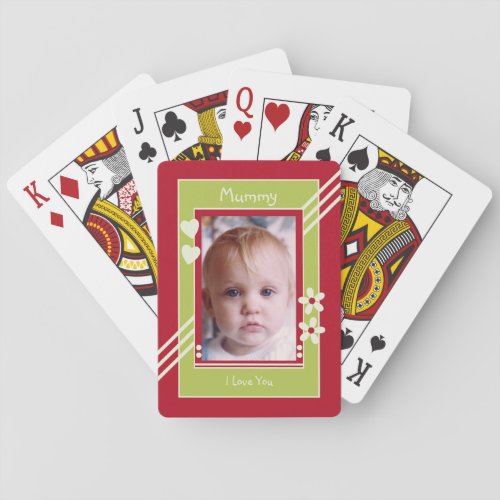 Red and green with photo mummy love you playing cards