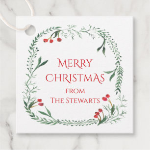 Red and Green Wreath Merry Christmas Gift Favor Tags