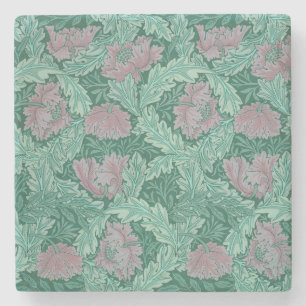 Red and Green Wreath Pattern (by William Morris) Stone Coaster