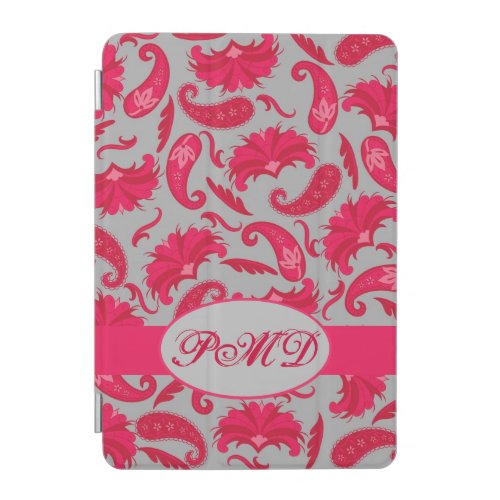 Red and Grey Art Deco Paisley Monogram Custom iPad Mini Cover