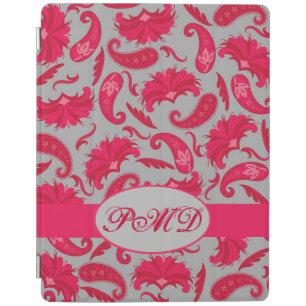Red and Grey Art Deco Paisley Monogram Custom iPad Smart Cover