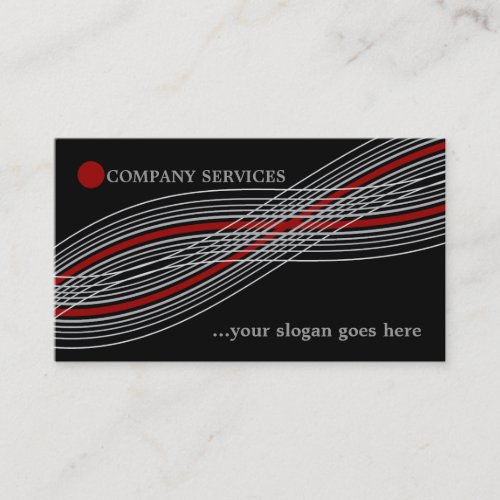 Red and grey crossed curved lines and circle business card