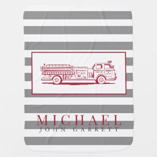 Red and Grey Fire Cute Truck Nursery Baby Blanket