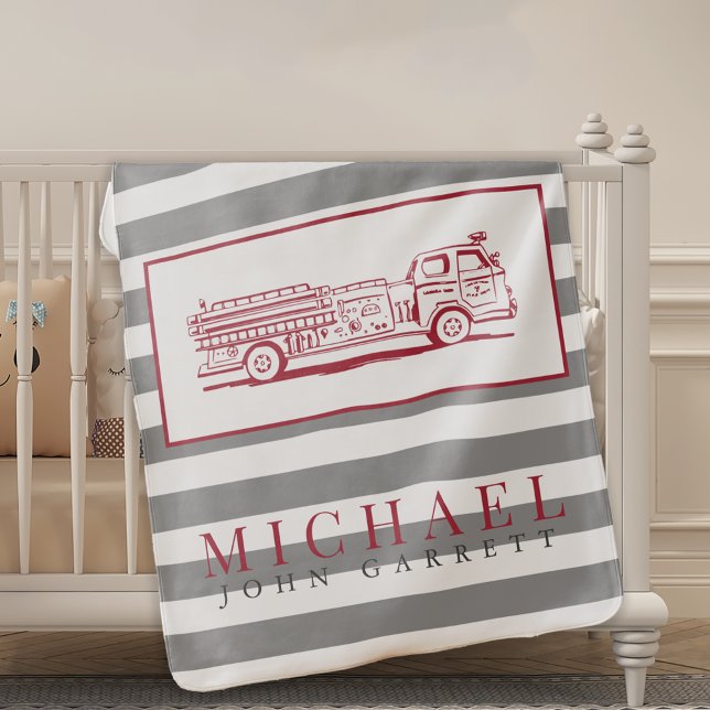 Red and Grey Fire Cute Truck Nursery Baby Blanket (Creator Uploaded)
