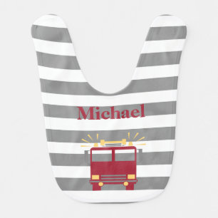 Red and Grey Fire Truck Baby Bib