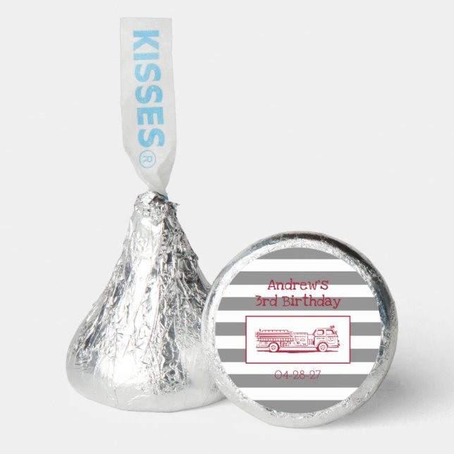 Red and Grey Fire Truck Boys Birthday Hershey®'s Kisses® (Front)