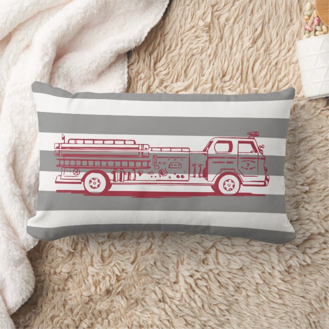 Red and Grey Fire Truck Custom Lumbar Pillow (Blanket)