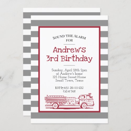 Red and Grey Fire Truck Invitation