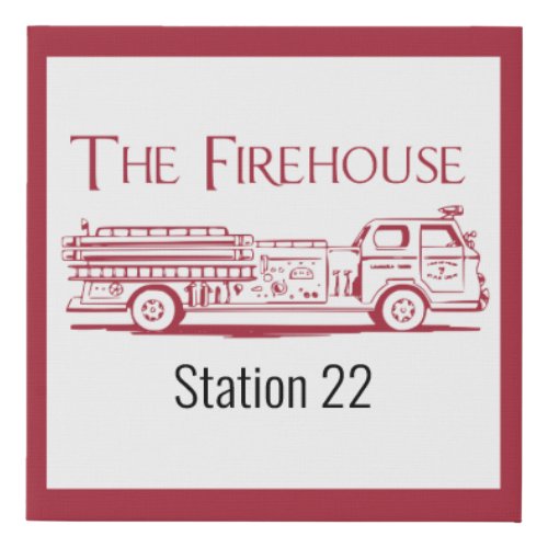 Red and Grey Firehouse Custom Station Number Faux Canvas Print