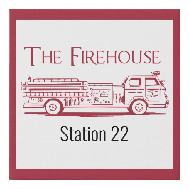 Red and Grey Firehouse Custom Station Number Faux Canvas Print (Front)