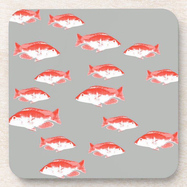 Red and grey fish beverage coaster (Front)