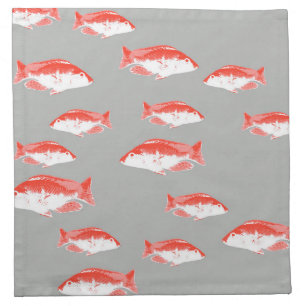 Red and grey fish cloth napkin